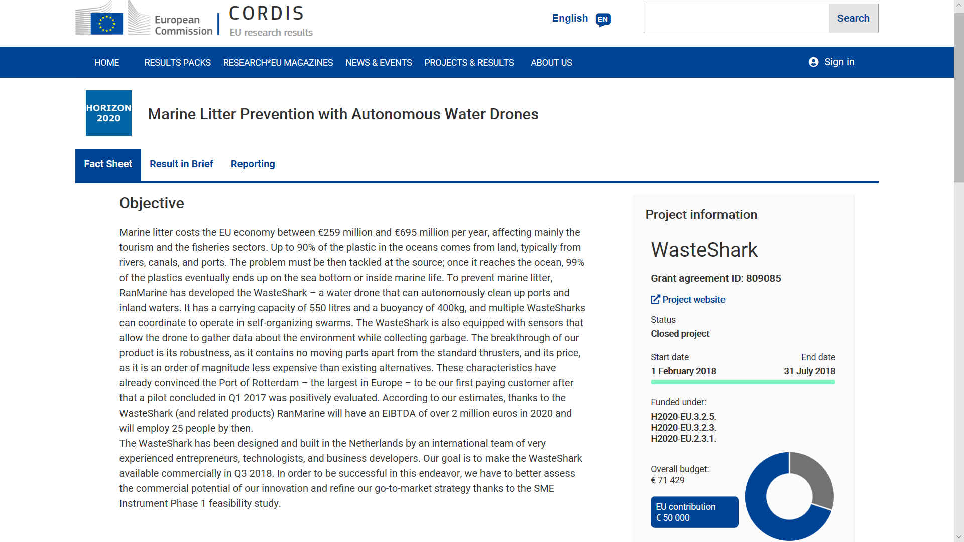 CORDIS Waste Shark autonomous water drone EC grant funding