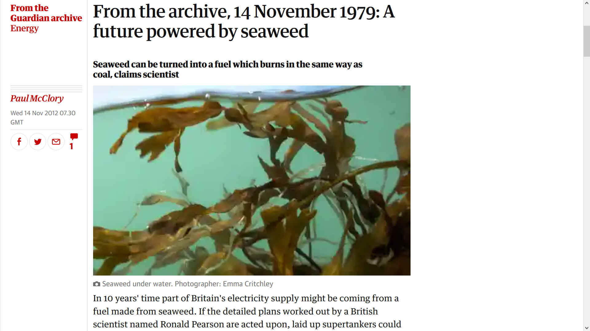 Guardian 1979 electricity generated from seaweed biomass