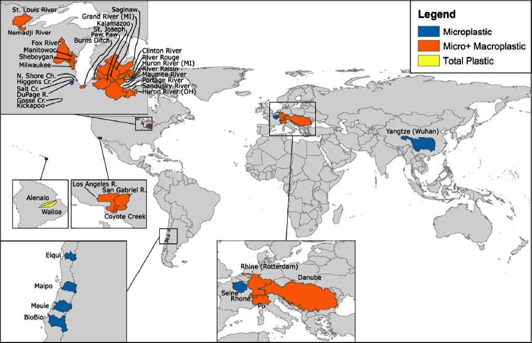 Rivers export of plastic to the sea, Schmidt et al 2017