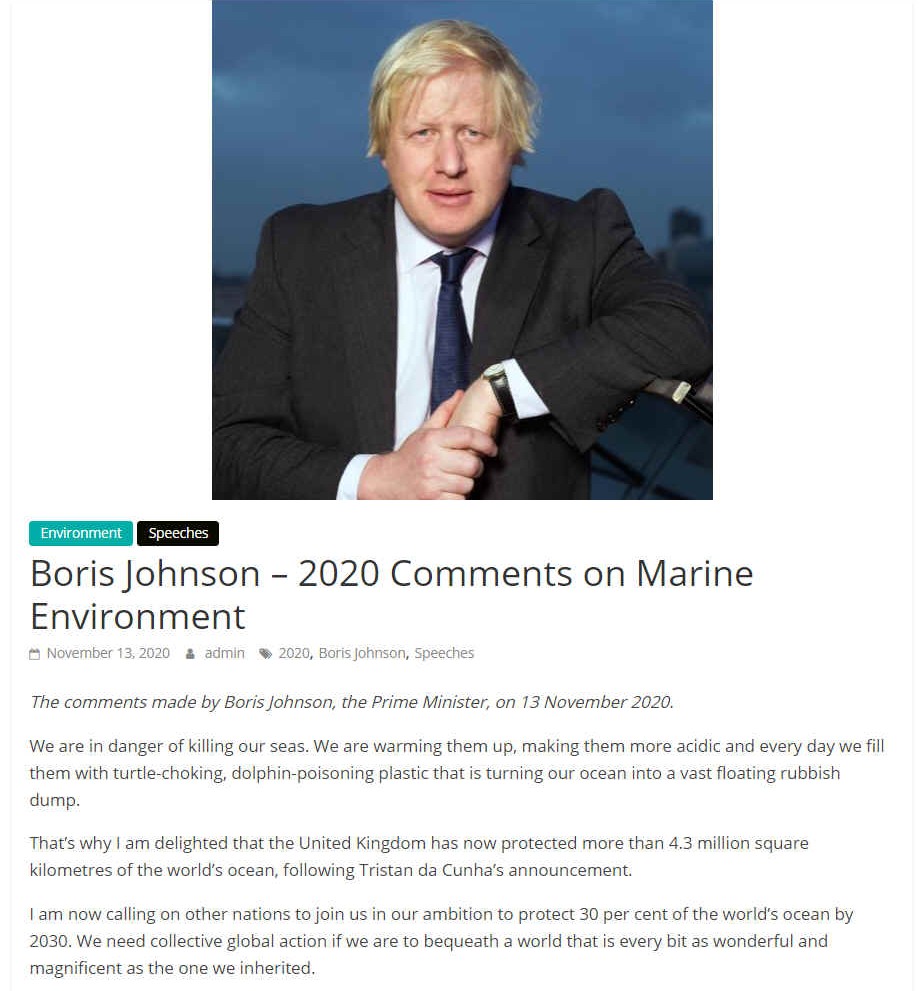 Boris Johnson's comments on marine environment and plastic