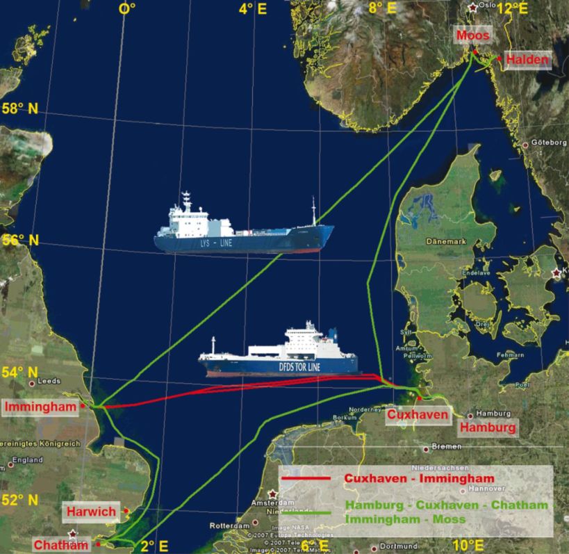 North Sea ferryboxes routes