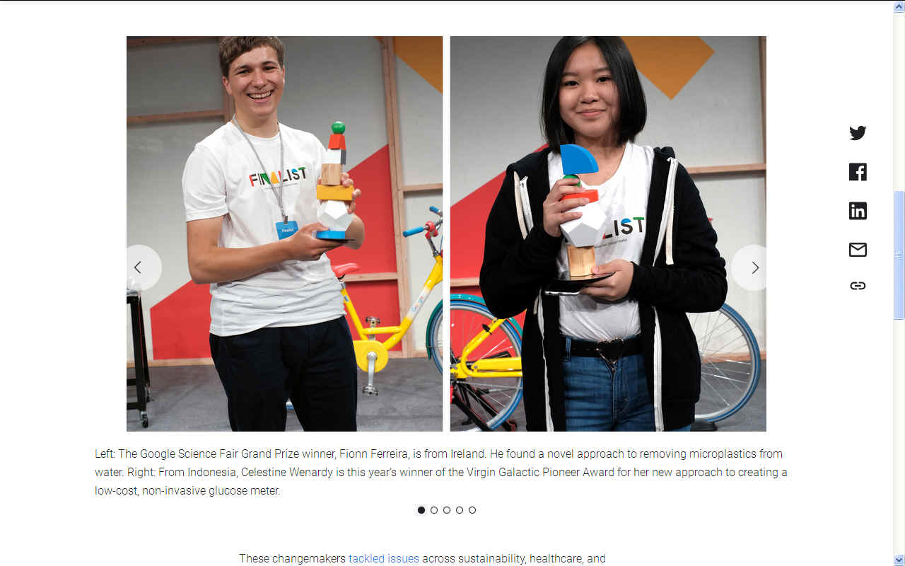 Fionn Ferreira and Celestine Wenardy, Google science fair